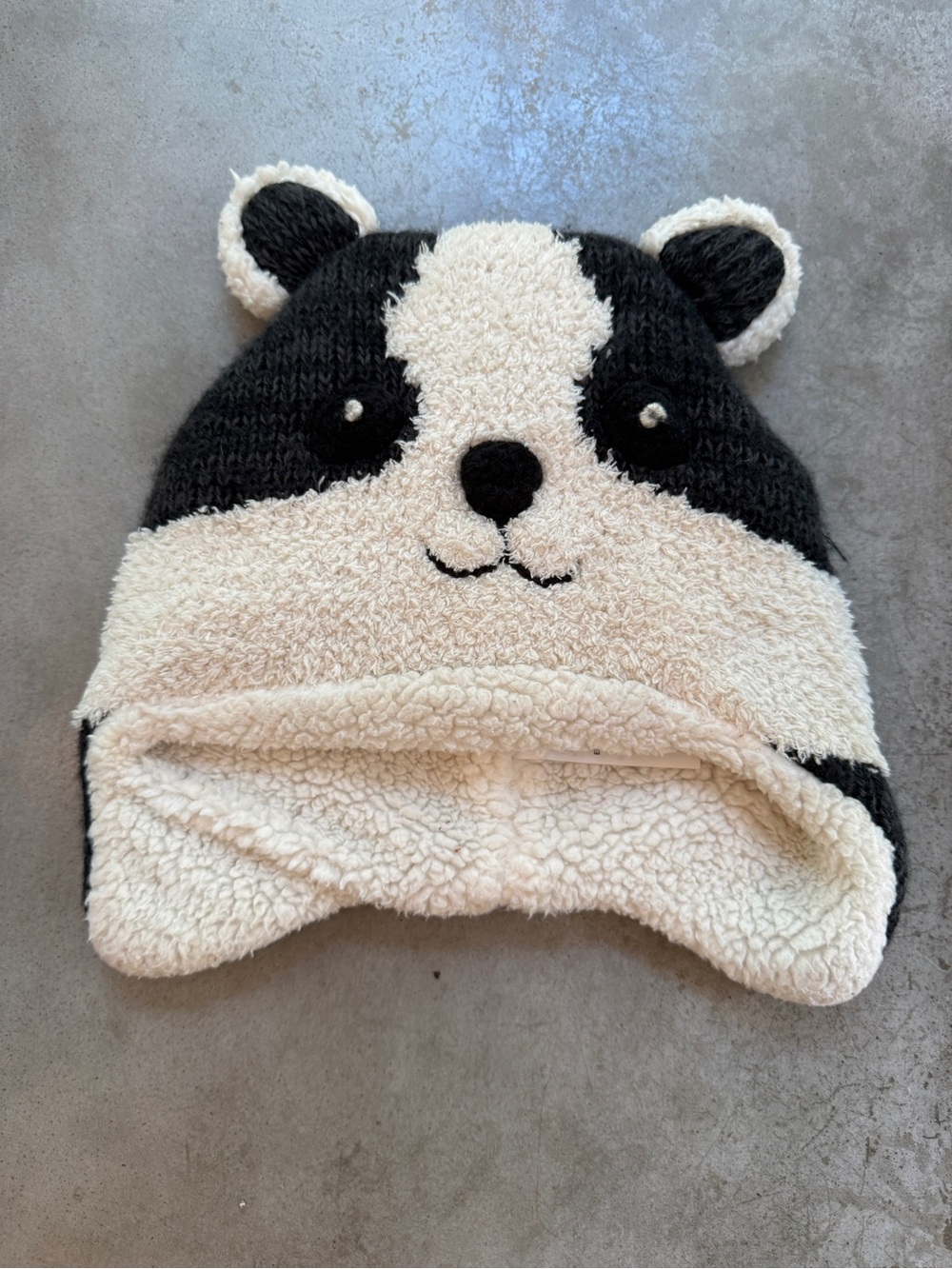 Toddler Plush Panda Earflap Hat - Black & White